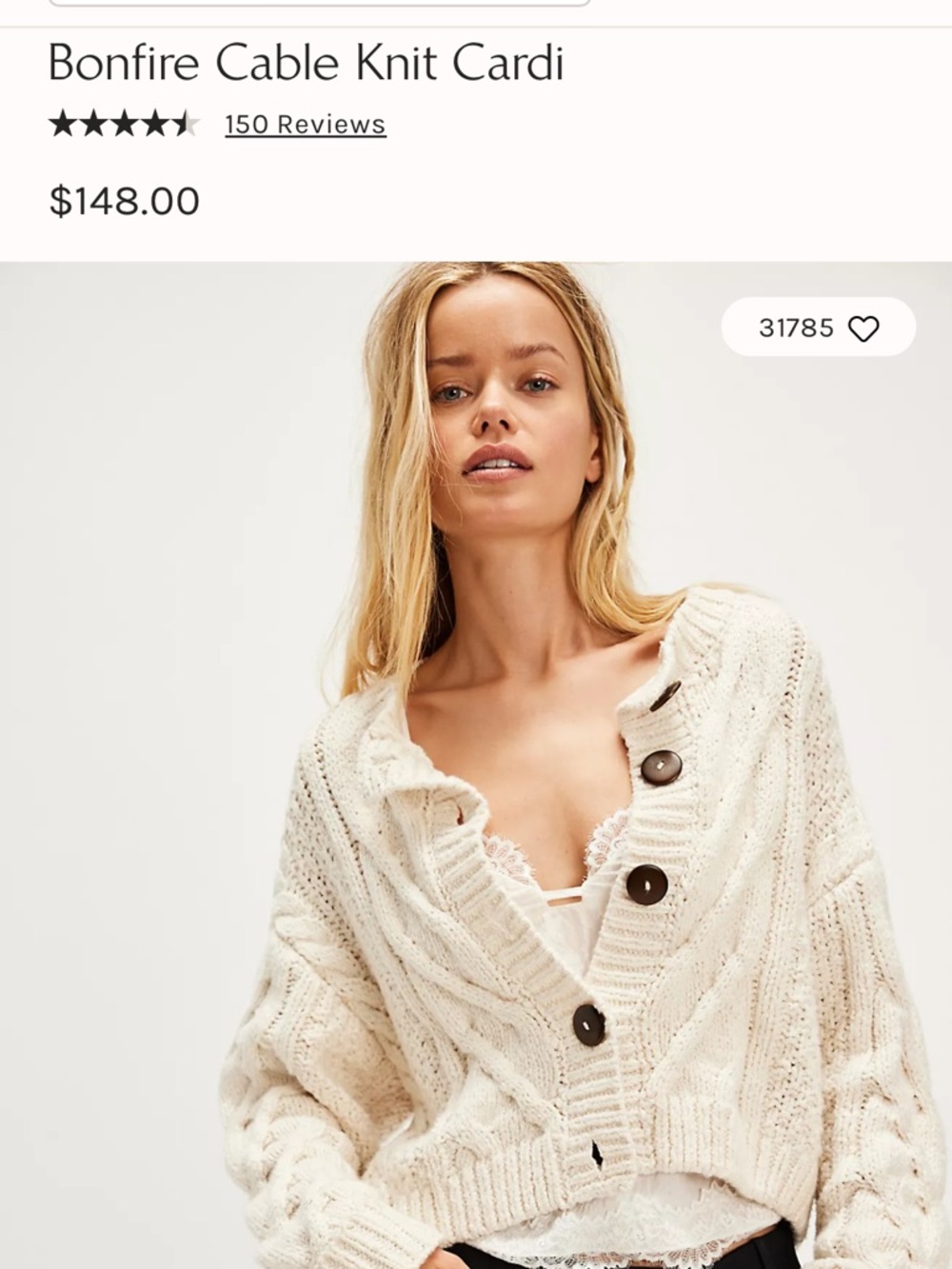 Free People Bonfire Cable Knit Cardigan Small
